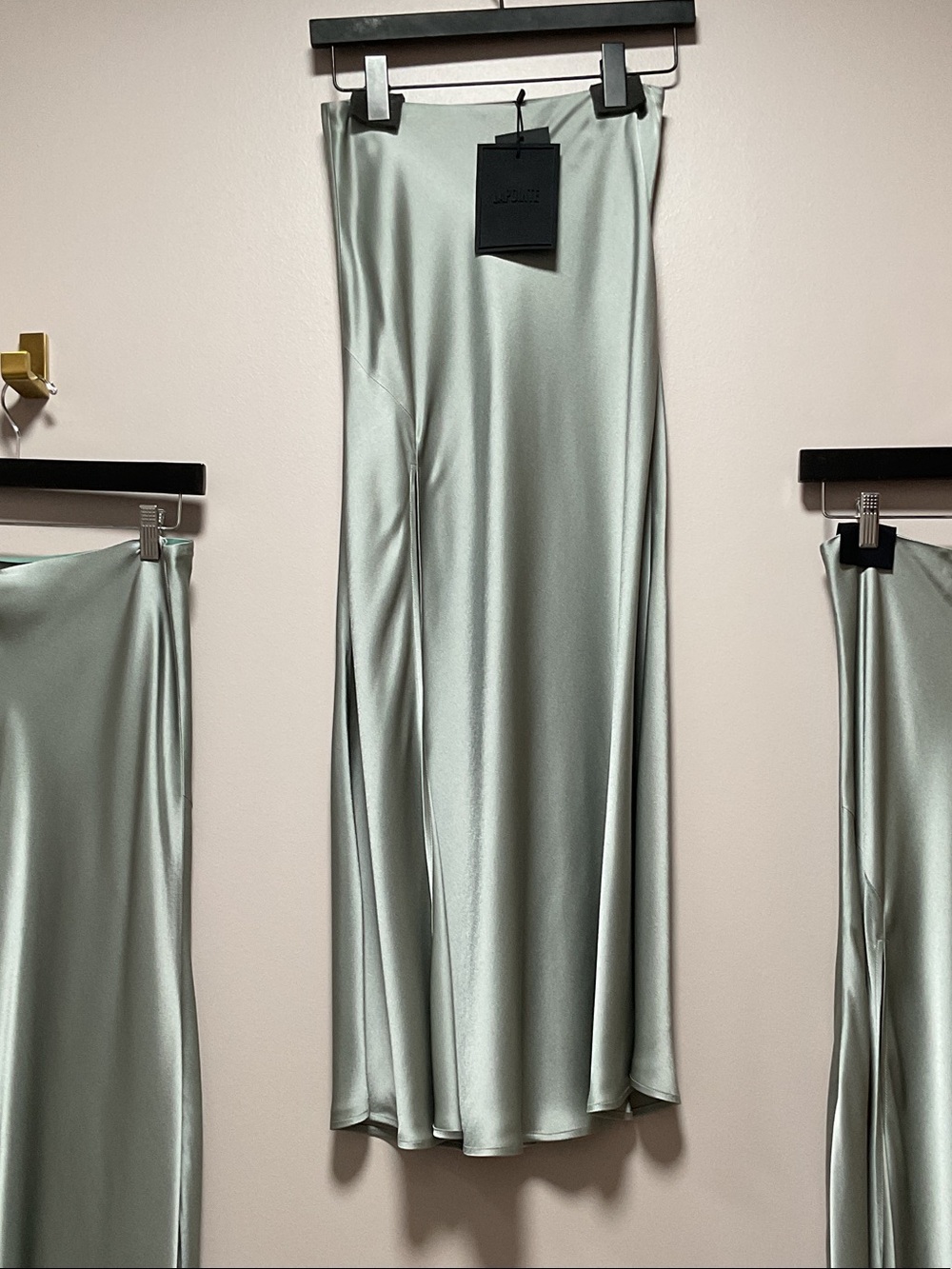 LAPOINTE Satin Midi Skirt in Jade NWT